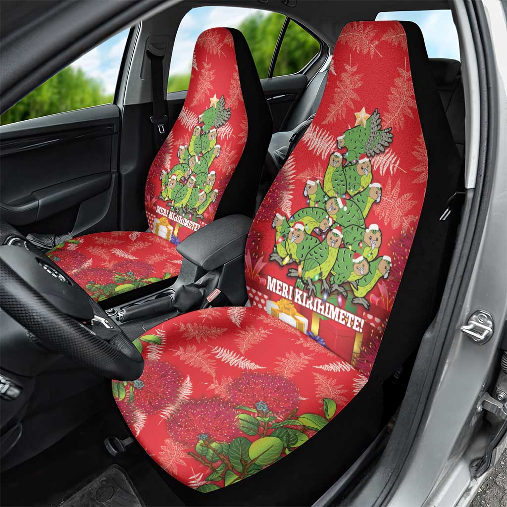 Kakapo New Zealand Christmas Car Seat Cover Meri Kirihimete Pohutukawa - Red Color LT14 - Polynesian Pride