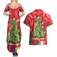 Kakapo New Zealand Christmas Couples Matching Summer Maxi Dress and Hawaiian Shirt Meri Kirihimete Pohutukawa - Red Color LT14 - Polynesian Pride