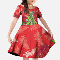 Kakapo New Zealand Christmas Family Matching Long Sleeve Bodycon Dress and Hawaiian Shirt Meri Kirihimete Pohutukawa - Red Color LT14 Daughter's Dress Red - Polynesian Pride
