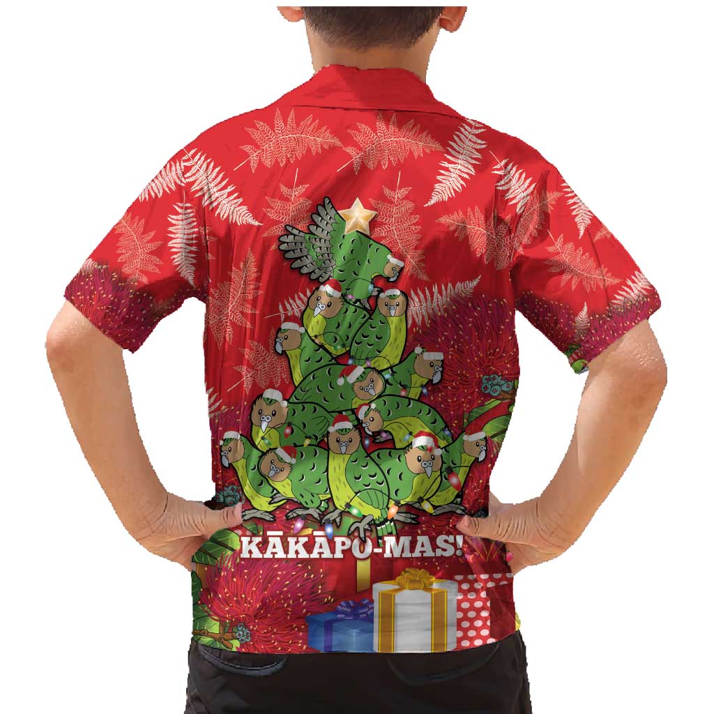 Kakapo New Zealand Christmas Family Matching Mermaid Dress and Hawaiian Shirt Meri Kirihimete Pohutukawa - Red Color LT14 - Polynesian Pride
