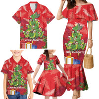 Kakapo New Zealand Christmas Family Matching Mermaid Dress and Hawaiian Shirt Meri Kirihimete Pohutukawa - Red Color LT14 - Polynesian Pride