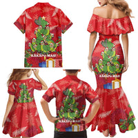 Kakapo New Zealand Christmas Family Matching Mermaid Dress and Hawaiian Shirt Meri Kirihimete Pohutukawa - Red Color LT14 - Polynesian Pride