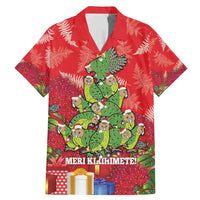 Kakapo New Zealand Christmas Family Matching Mermaid Dress and Hawaiian Shirt Meri Kirihimete Pohutukawa - Red Color LT14 Dad's Shirt - Short Sleeve Red - Polynesian Pride
