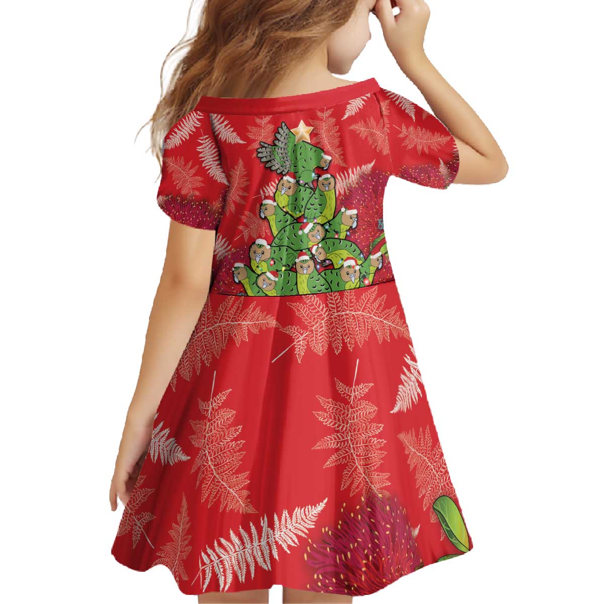 Kakapo New Zealand Christmas Family Matching Off The Shoulder Long Sleeve Dress and Hawaiian Shirt Meri Kirihimete Pohutukawa - Red Color LT14 - Polynesian Pride