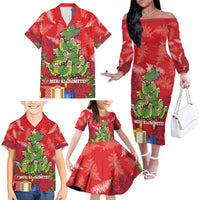 Kakapo New Zealand Christmas Family Matching Off The Shoulder Long Sleeve Dress and Hawaiian Shirt Meri Kirihimete Pohutukawa - Red Color LT14 - Polynesian Pride