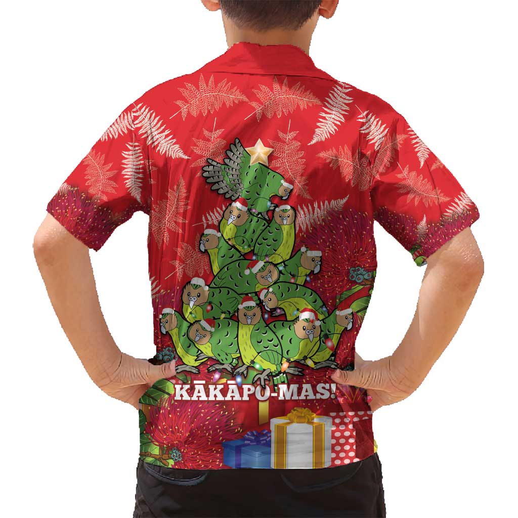 Kakapo New Zealand Christmas Family Matching Off Shoulder Maxi Dress and Hawaiian Shirt Meri Kirihimete Pohutukawa - Red Color LT14 - Polynesian Pride