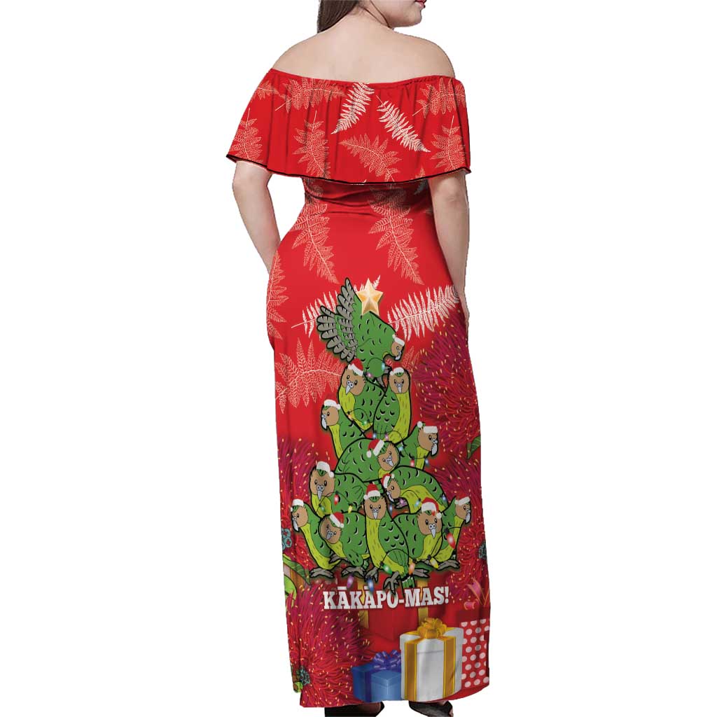 Kakapo New Zealand Christmas Family Matching Off Shoulder Maxi Dress and Hawaiian Shirt Meri Kirihimete Pohutukawa - Red Color LT14 - Polynesian Pride