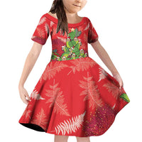 Kakapo New Zealand Christmas Family Matching Off Shoulder Short Dress and Hawaiian Shirt Meri Kirihimete Pohutukawa - Red Color LT14 Daughter's Dress Red - Polynesian Pride