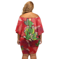 Kakapo New Zealand Christmas Family Matching Off Shoulder Short Dress and Hawaiian Shirt Meri Kirihimete Pohutukawa - Red Color LT14 - Polynesian Pride