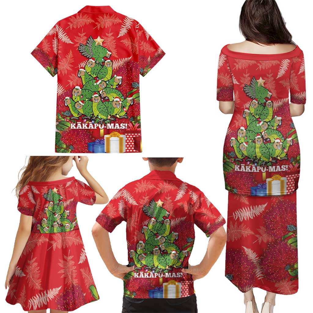 Kakapo New Zealand Christmas Family Matching Puletasi and Hawaiian Shirt Meri Kirihimete Pohutukawa - Red Color LT14 - Polynesian Pride