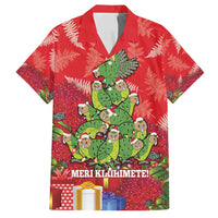 Kakapo New Zealand Christmas Family Matching Summer Maxi Dress and Hawaiian Shirt Meri Kirihimete Pohutukawa - Red Color LT14 Dad's Shirt - Short Sleeve Red - Polynesian Pride
