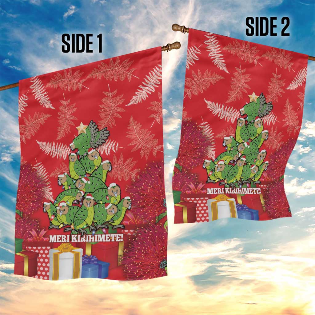 Kakapo New Zealand Christmas Garden Flag Meri Kirihimete Pohutukawa - Red Color LT14 - Polynesian Pride