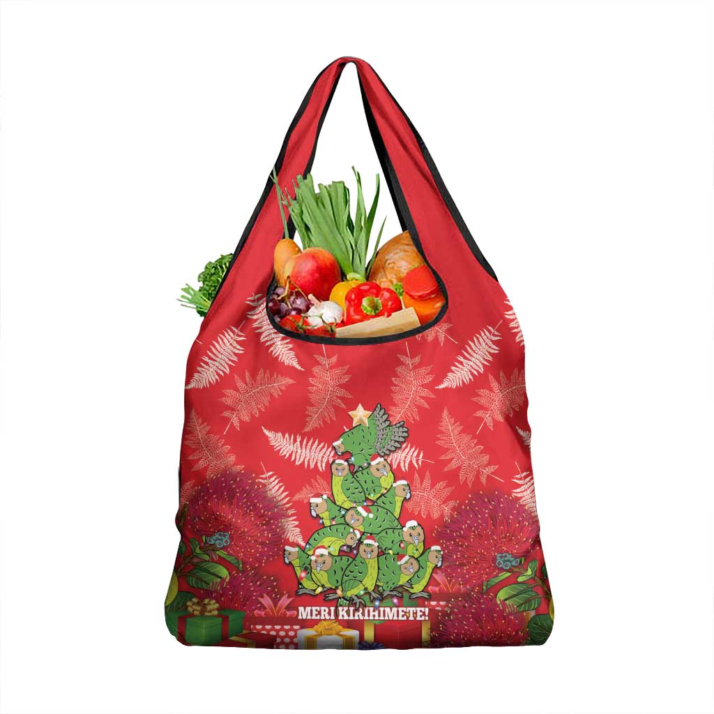 Kakapo New Zealand Christmas Grocery Bag Meri Kirihimete Pohutukawa - Red Color LT14 1-pack One Size Red - Polynesian Pride