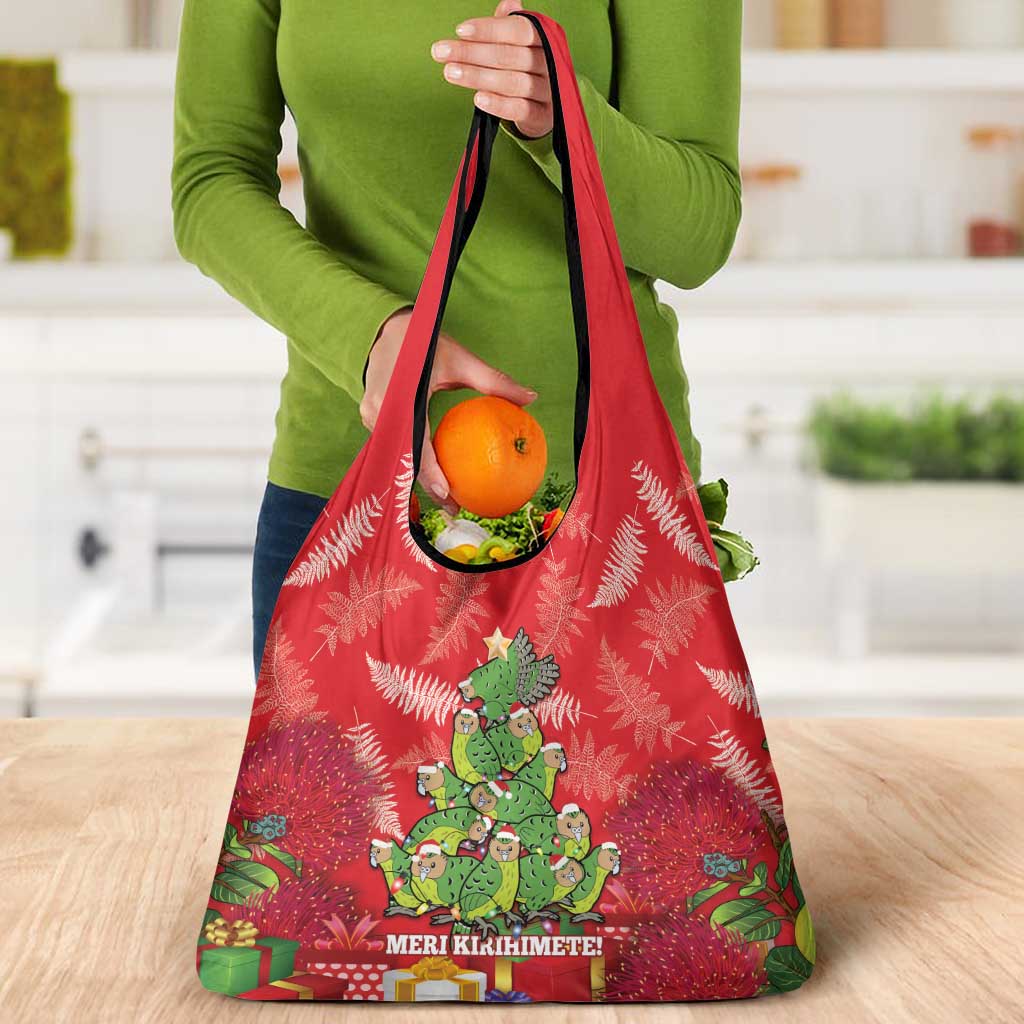 Kakapo New Zealand Christmas Grocery Bag Meri Kirihimete Pohutukawa - Red Color LT14 - Polynesian Pride