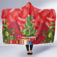 Kakapo New Zealand Christmas Hooded Blanket Meri Kirihimete Pohutukawa - Red Color LT14 One Size Red - Polynesian Pride