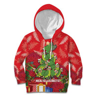Kakapo New Zealand Christmas Kid Hoodie Meri Kirihimete Pohutukawa - Red Color LT14 Hoodie Red - Polynesian Pride