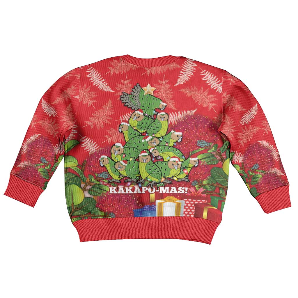 Kakapo New Zealand Christmas Kid Ugly Christmas Sweater Meri Kirihimete Pohutukawa - Red Color LT14 - Polynesian Pride