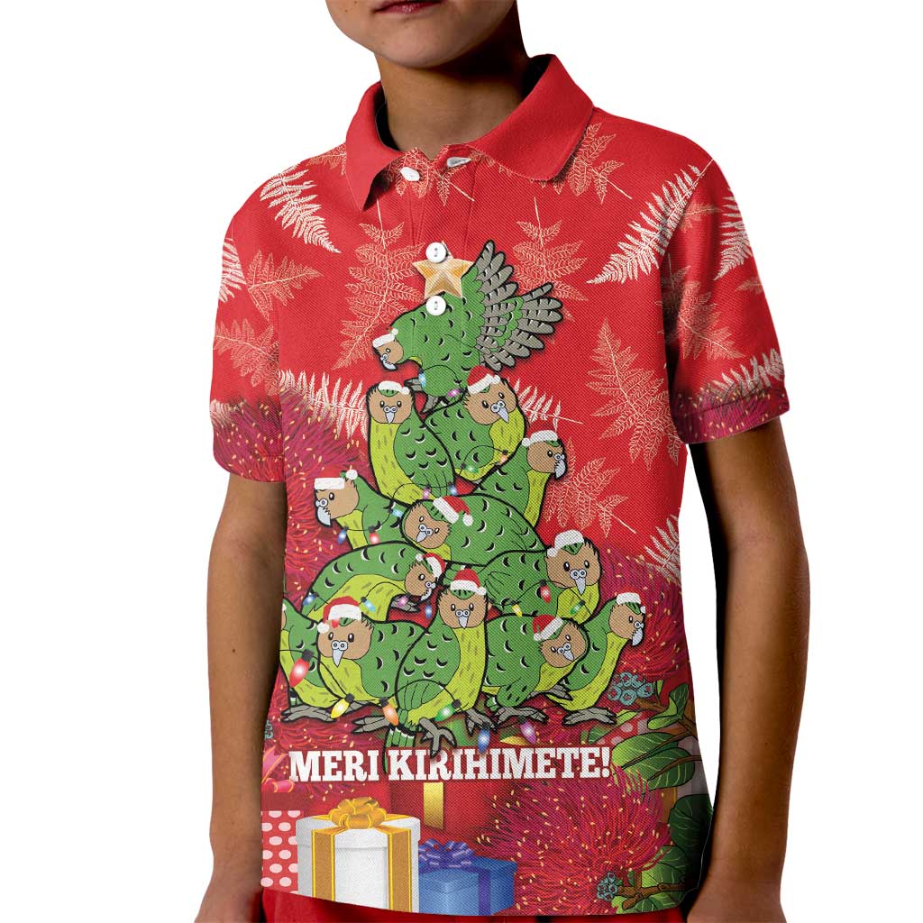 Kakapo New Zealand Christmas Kid Polo Shirt Meri Kirihimete Pohutukawa - Red Color LT14 Kid Red - Polynesian Pride