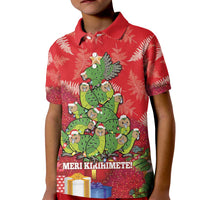 Kakapo New Zealand Christmas Kid Polo Shirt Meri Kirihimete Pohutukawa - Red Color LT14 Kid Red - Polynesian Pride