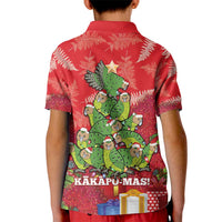 Kakapo New Zealand Christmas Kid Polo Shirt Meri Kirihimete Pohutukawa - Red Color LT14 - Polynesian Pride