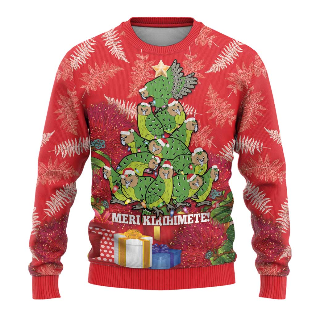 Kakapo New Zealand Christmas Ugly Christmas Sweater Meri Kirihimete Pohutukawa - Red Color LT14 - Polynesian Pride
