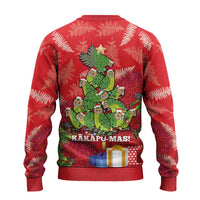 Kakapo New Zealand Christmas Ugly Christmas Sweater Meri Kirihimete Pohutukawa - Red Color LT14 - Polynesian Pride