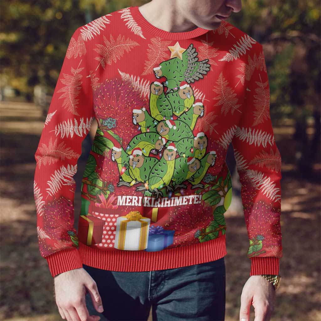 Kakapo New Zealand Christmas Ugly Christmas Sweater Meri Kirihimete Pohutukawa - Red Color LT14 - Polynesian Pride