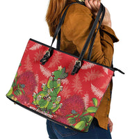 Kakapo New Zealand Christmas Leather Tote Bag Meri Kirihimete Pohutukawa - Red Color LT14 - Polynesian Pride