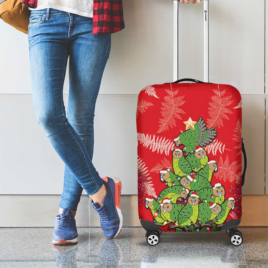 Kakapo New Zealand Christmas Luggage Cover Meri Kirihimete Pohutukawa - Red Color LT14 - Polynesian Pride
