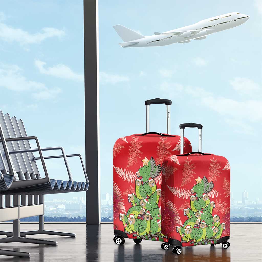 Kakapo New Zealand Christmas Luggage Cover Meri Kirihimete Pohutukawa - Red Color LT14 - Polynesian Pride