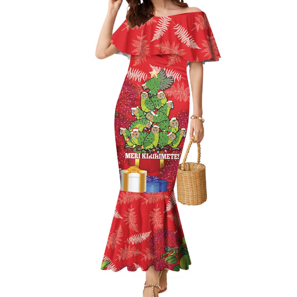 Kakapo New Zealand Christmas Mermaid Dress Meri Kirihimete Pohutukawa - Red Color LT14 Women Red - Polynesian Pride