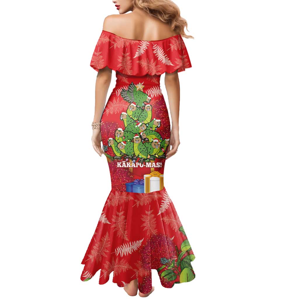 Kakapo New Zealand Christmas Mermaid Dress Meri Kirihimete Pohutukawa - Red Color LT14 - Polynesian Pride