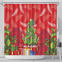 Kakapo New Zealand Christmas Shower Curtain Meri Kirihimete Pohutukawa - Red Color LT14 - Polynesian Pride