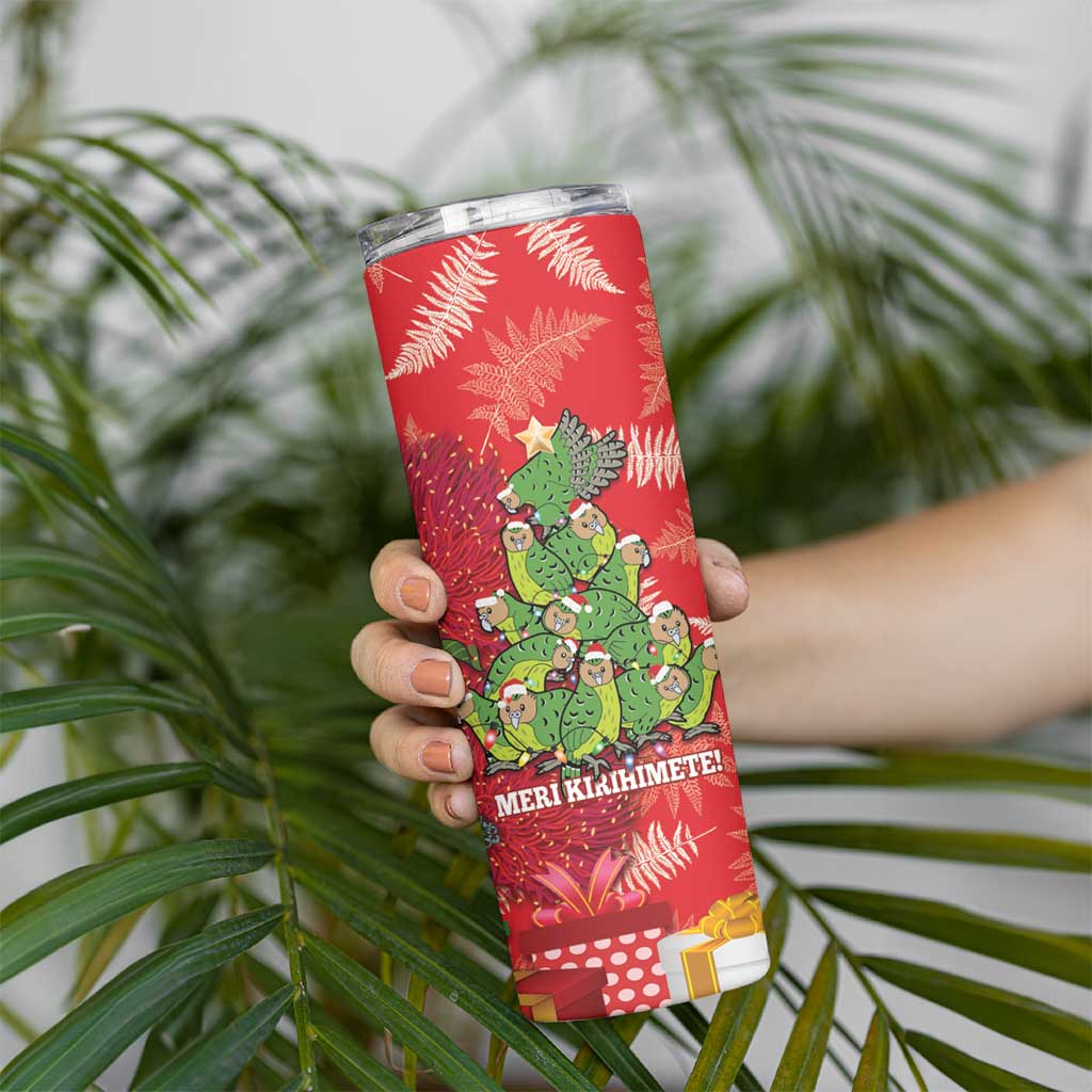 Kakapo New Zealand Christmas Skinny Tumbler Meri Kirihimete Pohutukawa - Red Color LT14 - Polynesian Pride