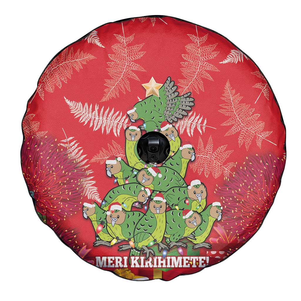 Kakapo New Zealand Christmas Spare Tire Cover Meri Kirihimete Pohutukawa - Red Color LT14 - Polynesian Pride