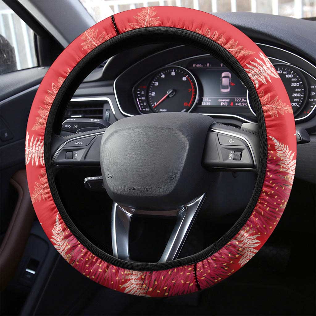 Kakapo New Zealand Christmas Steering Wheel Cover Meri Kirihimete Pohutukawa - Red Color LT14 - Polynesian Pride