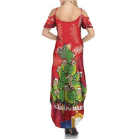 Kakapo New Zealand Christmas Summer Maxi Dress Meri Kirihimete Pohutukawa - Red Color LT14 - Polynesian Pride