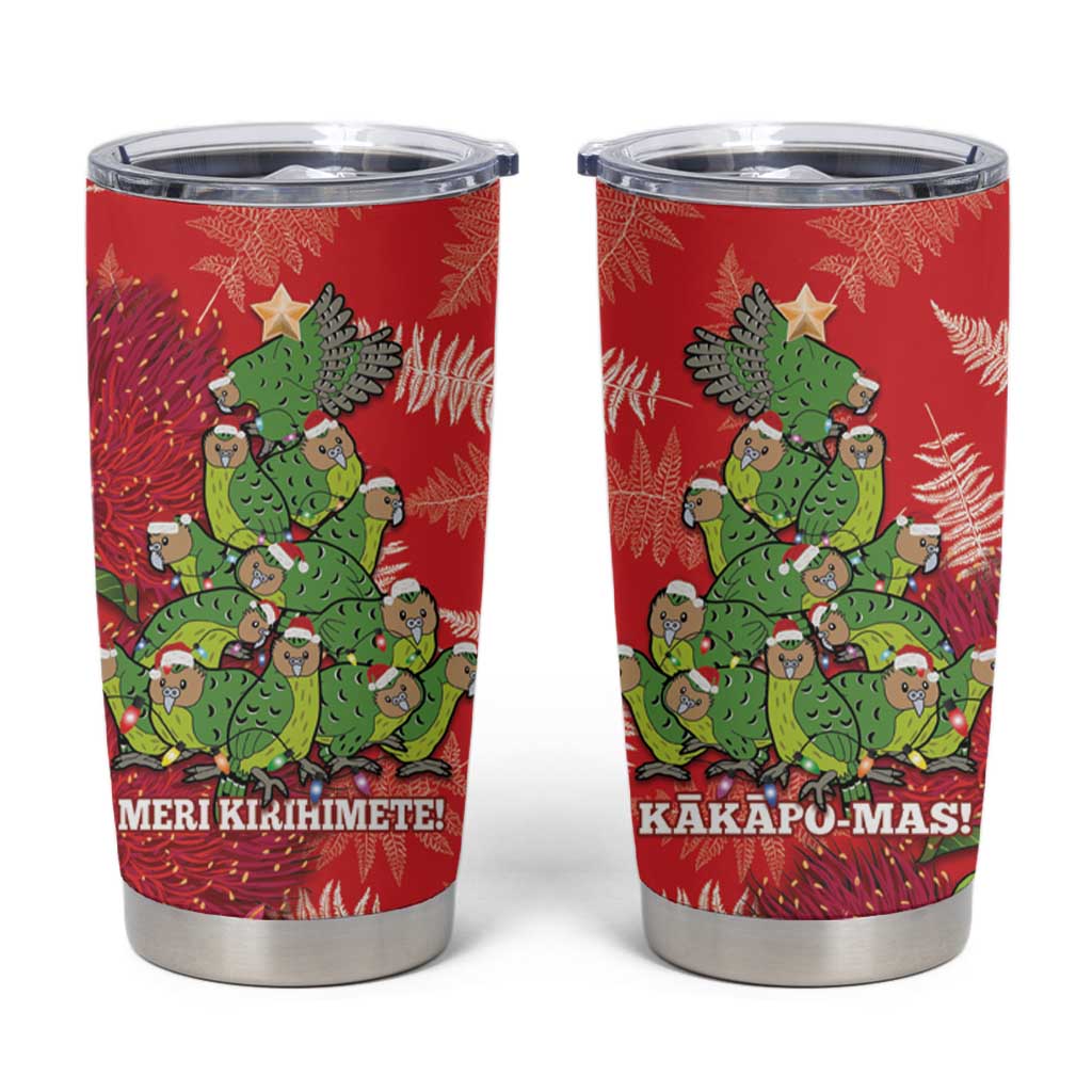 Kakapo New Zealand Christmas Tumbler Cup Meri Kirihimete Pohutukawa - Red Color LT14 Red - Polynesian Pride