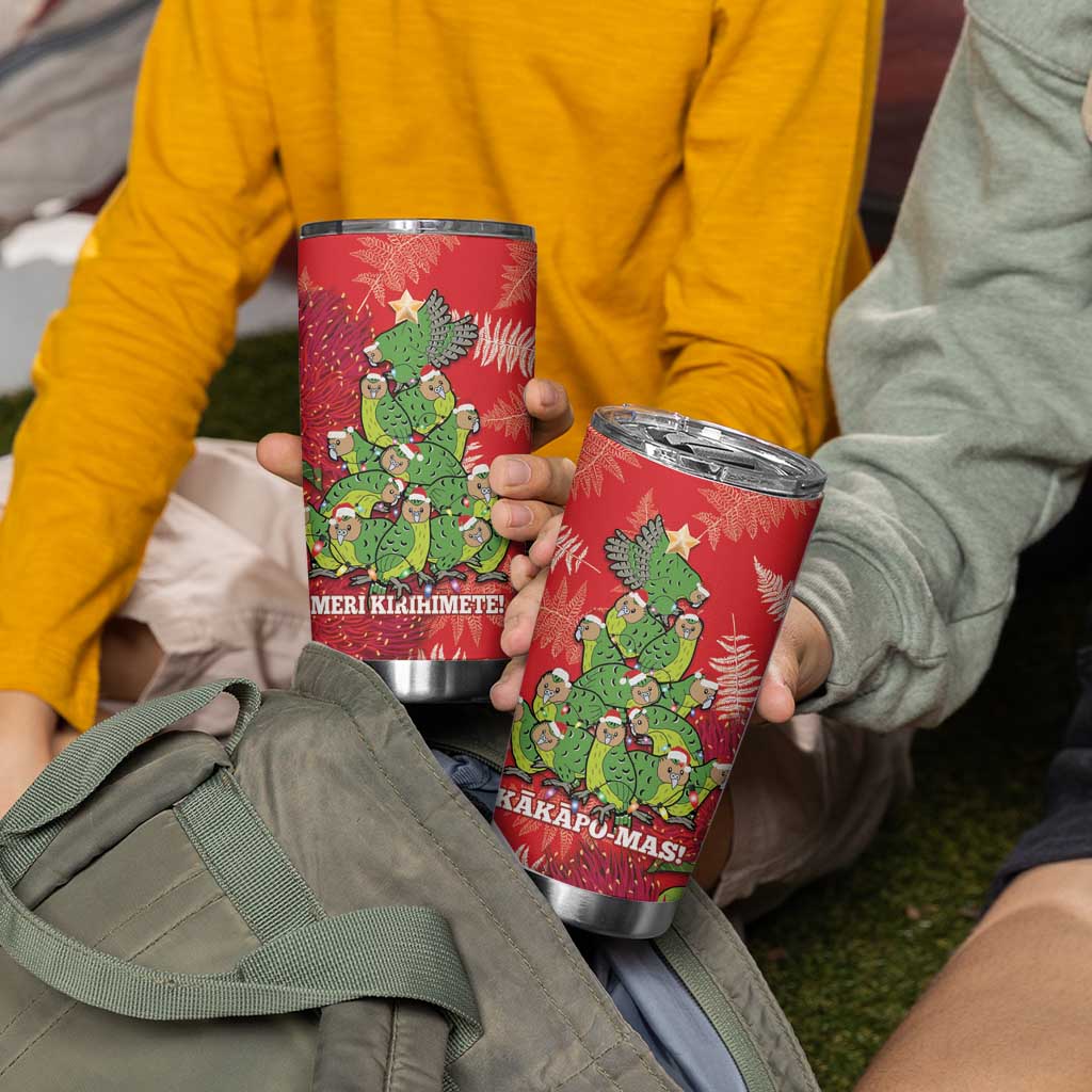 Kakapo New Zealand Christmas Tumbler Cup Meri Kirihimete Pohutukawa - Red Color LT14 - Polynesian Pride