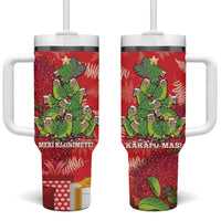 Kakapo New Zealand Christmas Tumbler With Handle Meri Kirihimete Pohutukawa - Red Color LT14 One Size: 40 oz Red - Polynesian Pride