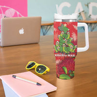 Kakapo New Zealand Christmas Tumbler With Handle Meri Kirihimete Pohutukawa - Red Color LT14 - Polynesian Pride