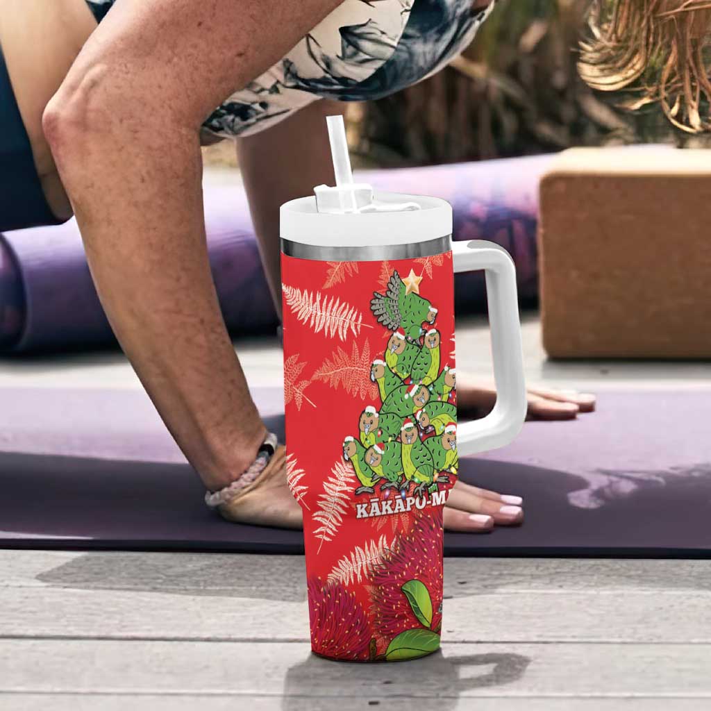 Kakapo New Zealand Christmas Tumbler With Handle Meri Kirihimete Pohutukawa - Red Color LT14 - Polynesian Pride