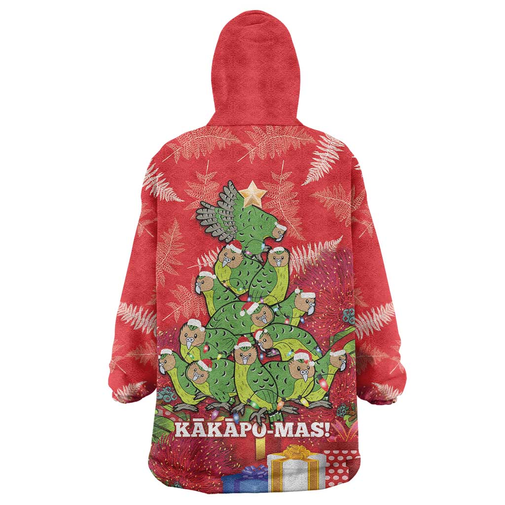 Kakapo New Zealand Christmas Wearable Blanket Hoodie Meri Kirihimete Pohutukawa - Red Color LT14 - Polynesian Pride
