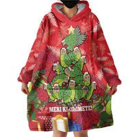 Kakapo New Zealand Christmas Wearable Blanket Hoodie Meri Kirihimete Pohutukawa - Red Color LT14 - Polynesian Pride