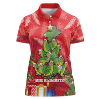 Kakapo New Zealand Christmas Women Polo Shirt Meri Kirihimete Pohutukawa - Red Color LT14 Female Red - Polynesian Pride