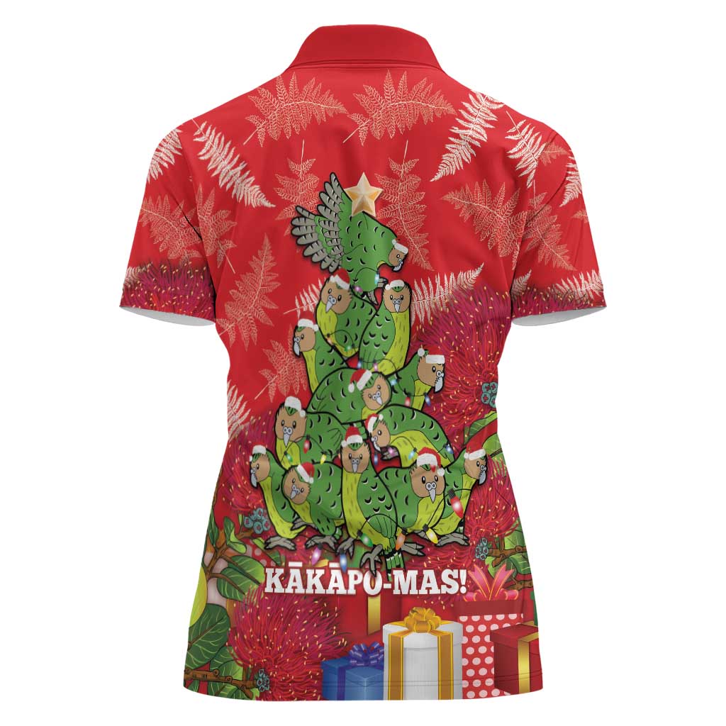 Kakapo New Zealand Christmas Women Polo Shirt Meri Kirihimete Pohutukawa - Red Color LT14 - Polynesian Pride