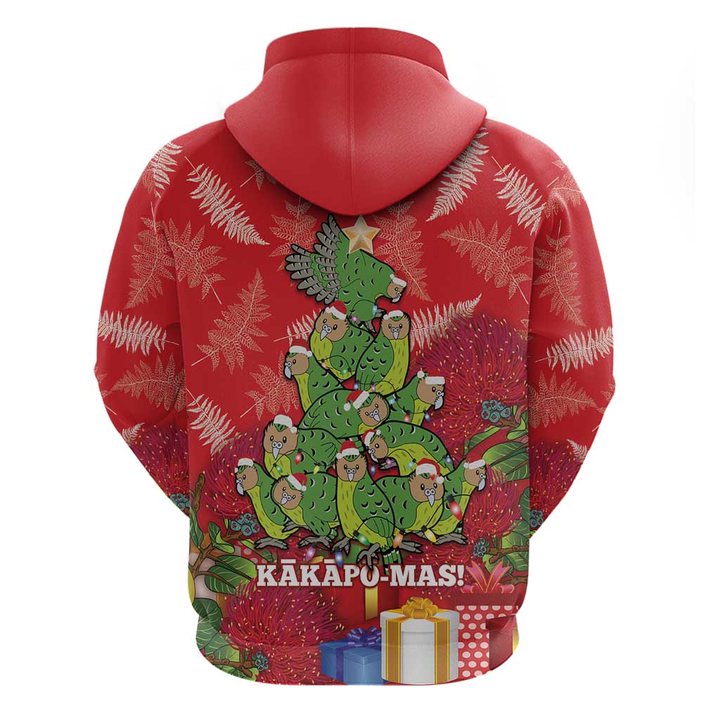Kakapo New Zealand Christmas Zip Hoodie Meri Kirihimete Pohutukawa - Red Color LT14 - Polynesian Pride