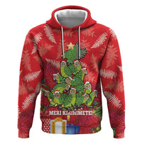 Kakapo New Zealand Christmas Zip Hoodie Meri Kirihimete Pohutukawa - Red Color LT14 Pullover Hoodie Red - Polynesian Pride