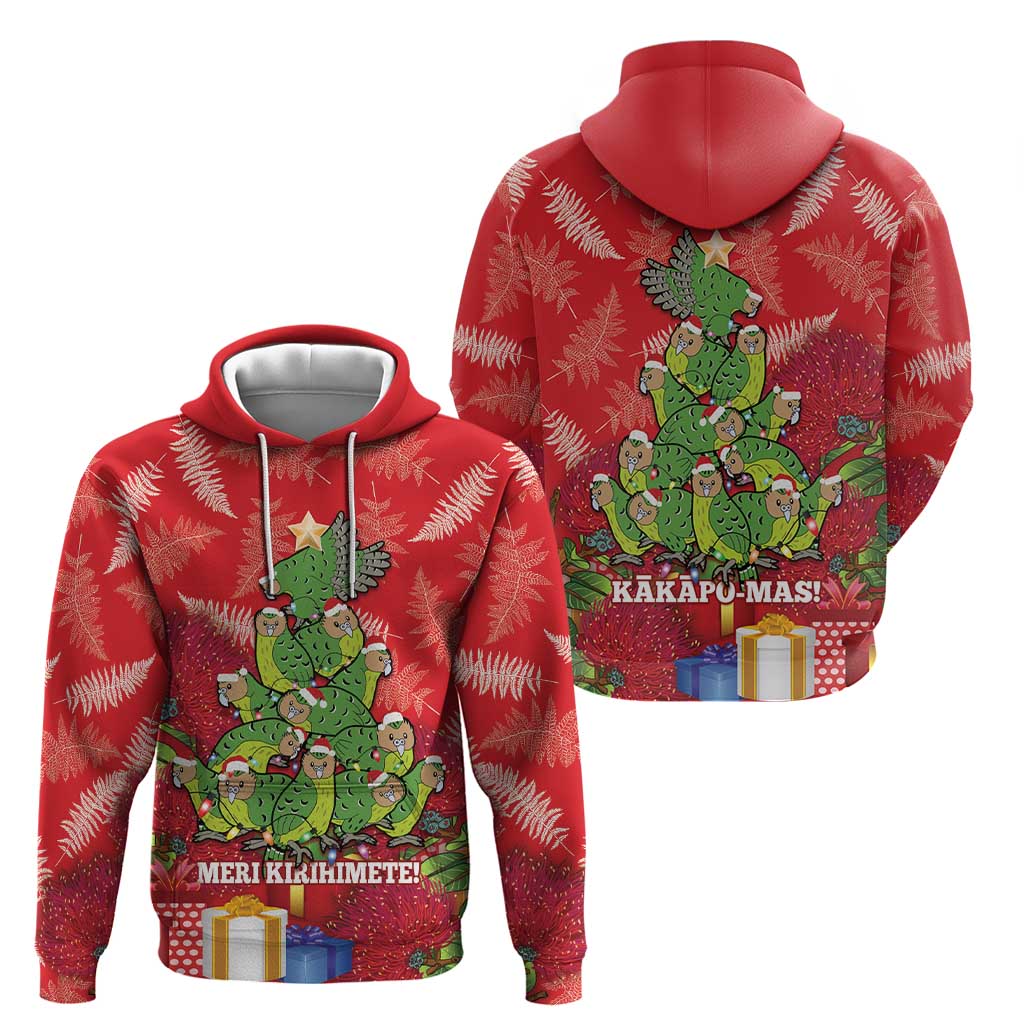 Kakapo New Zealand Christmas Zip Hoodie Meri Kirihimete Pohutukawa - Red Color LT14 - Polynesian Pride