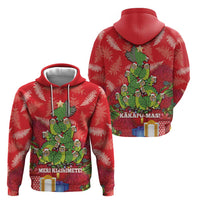 Kakapo New Zealand Christmas Zip Hoodie Meri Kirihimete Pohutukawa - Red Color LT14 - Polynesian Pride